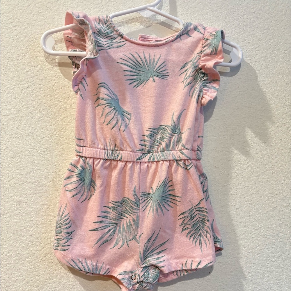 Grayson Mini Pink Tropical Palm Leaf Ruffle Romper 6-9M